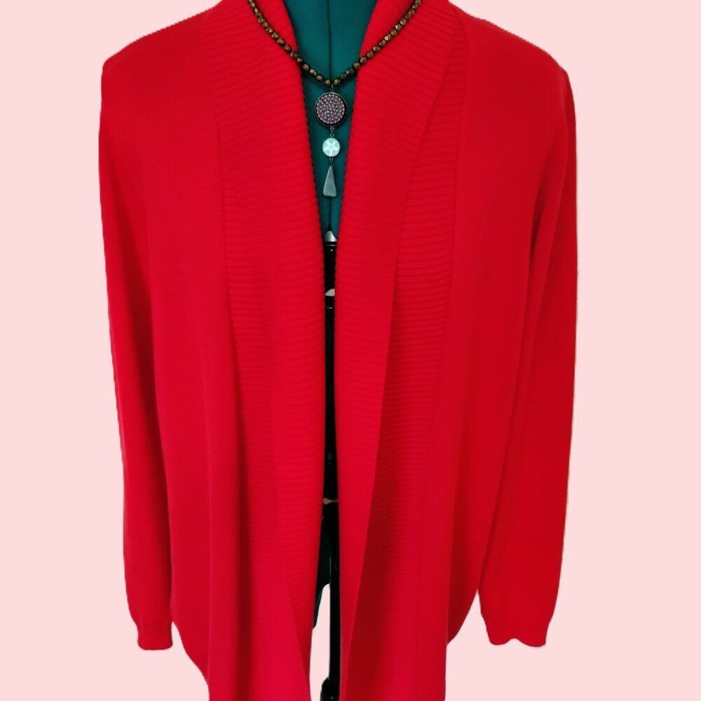 Philosophy Red Open-Front Ribbed Knit Cardigan Sweater Extra Large